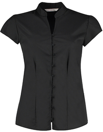 Tailored Fit Mandarin Collar Poplin Blouse Cap Sleeve (Hover)