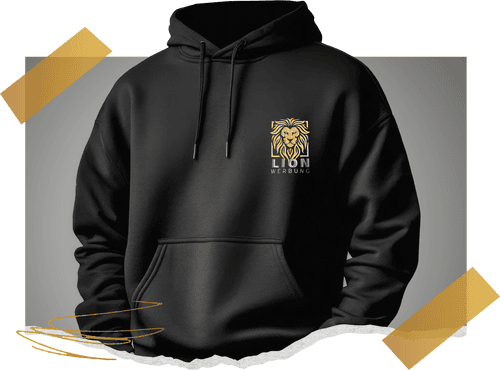 Sweatshirts bestickt mit Logos oder Namen von Lion Werbe GmbH, perfekt für Vereine und Firmen.